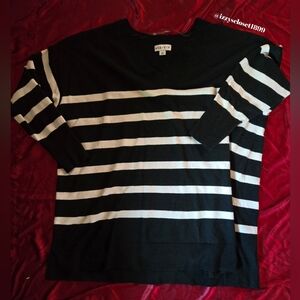 Ava & Viv Striped Long Sleeve V-Neck Sweater in black & white